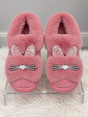 Rhinestone Plush Cat Slippers / Soft Sole Slip-on Slipper Shoes